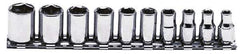 Proto - 10 Piece 1/4" Drive Chrome Finish Socket Set - 6 Points, 3/16" to 9/16" Range, Inch Measurement Standard - Top Tool & Supply