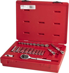 Proto - 22 Piece 3/8" Drive Chrome Finish Deep Well Socket Set - 12 Points, 3/8" to 7/8" Range, Inch Measurement Standard - Top Tool & Supply