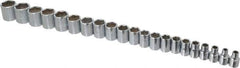 Proto - 21 Piece 3/8" Drive Chrome Finish Socket Set - 6 Points, 6mm to 26mm Range, Metric Measurement Standard - Top Tool & Supply