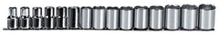 Proto - 15 Piece 1/2" Drive Chrome Finish Socket Set - 6 Points, 10mm to 24mm Range, Metric Measurement Standard - Top Tool & Supply