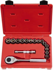 Proto - 16 Piece 1/2" Drive Chrome Finish Socket Set - 12 Points, 10mm to 23mm Range, Metric Measurement Standard - Top Tool & Supply