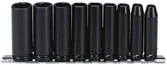 Proto - 9 Piece 3/8" Drive Black Finish Deep Well Impact Socket Set - 6 Points, 1/4" to 3/4" Range, Inch Measurement Standard - Top Tool & Supply