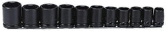 Proto - 11 Piece 1/2" Drive Black Finish Impact Socket Set - 6 Points, 1/2" to 1-1/8" Range, Inch Measurement Standard - Top Tool & Supply