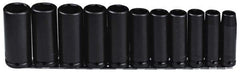 Proto - 11 Piece 1/2" Drive Black Finish Deep Well Impact Socket Set - 6 Points, 1/2" to 1-1/8" Range, Inch Measurement Standard - Top Tool & Supply