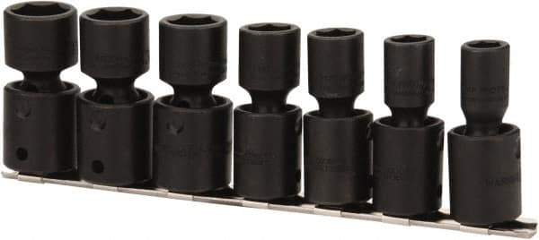 Proto - 7 Piece 1/2" Drive Black Finish Impact Socket Set - 6 Points, 7/16" to 13/16" Range, Inch Measurement Standard - Top Tool & Supply