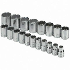 SK - 1/2" Drive Standard Socket Set - 10 to 28mm, Metric Measurement Standard - Top Tool & Supply