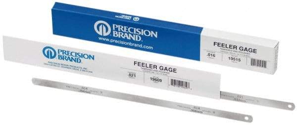 Precision Brand - 0.007 Inch Thick x 1/2 Inch Wide x 12 Inch Leaf Length, Parallel Feeler Gage - High Carbon Steel - Top Tool & Supply