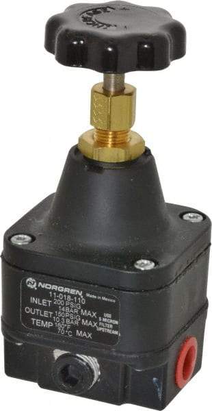 Norgren - 1/4 NPT Port, 12 CFM, Zinc Precision Constant Bleed Regulator - 3 to 150 psi Range, 200 Max psi Supply Pressure, 2.12" Wide x 4.55" High - Top Tool & Supply