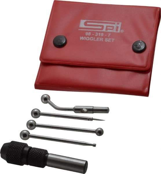 SPI - 0.0002 Inch Accuracy, Single End, Center Finder Set Mechanical - 0.1 Inch Head Diameter, Includes 4 Attachments, Case, Holder, 4 Pieces - Top Tool & Supply