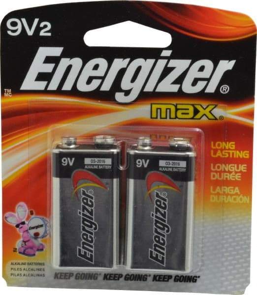 Energizer - Size 9V, Alkaline, 2 Pack, Standard Battery - 9 Volts, Miniature Snap Terminal, 6LR61, ANSI, IEC Regulated - Top Tool & Supply