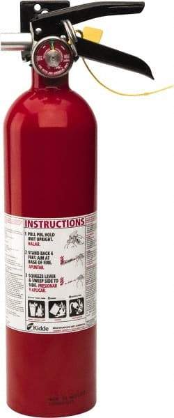 Kidde - 2.6 Lb, 1-A:10-B:C Rated, Dry Chemical Fire Extinguisher - 3-1/4" Diam x 15" High, 100 psi, 15' Discharge in 12 sec, Rechargeable, Seamless Aluminum Cylinder - Top Tool & Supply