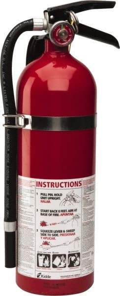 Kidde - 5 Lb, 3-A:40-B:C Rated, Dry Chemical Fire Extinguisher - 4-1/2" Diam x 16.07" High, 195 psi, 18' Discharge in 15 sec, Rechargeable, Seamless Aluminum Cylinder - Top Tool & Supply