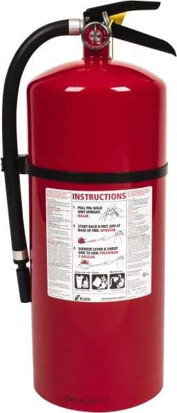 Kidde - 18 Lb, 6-A:80-B:C Rated, Dry Chemical Fire Extinguisher - 7" Diam x 21.6" High, 195 psi, 20' Discharge in 22 sec, Rechargeable, Steel Cylinder - Top Tool & Supply