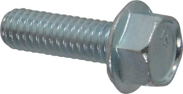 Value Collection - 5/16-18 UNC, 1" Length Under Head, Hex Drive Flange Bolt - 1" Thread Length, Grade 2 Steel, Serrated Flange, Zinc-Plated Finish - Top Tool & Supply