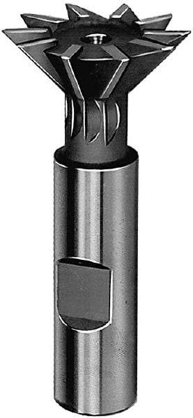 Made in USA - 2-1/2" Diam x 3/4" Width of Cut, 45° Included Angle, High Speed Steel Dovetail Cutter - 1" Shank Diam, 3" Shank Length, 3-3/4" Overall Length, Weldon Flat, TiN Coated - Top Tool & Supply