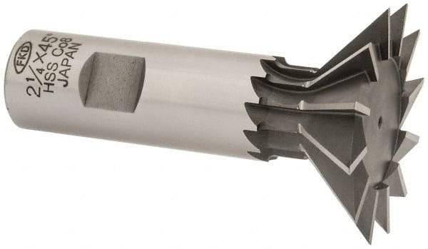 Interstate - 2-1/4" Diam x 1-1/16" Width of Cut, 45° Included Angle, Cobalt Dovetail Cutter - 1" Shank Diam, 2-11/16" Shank Length, 3-3/4" Overall Length - Top Tool & Supply