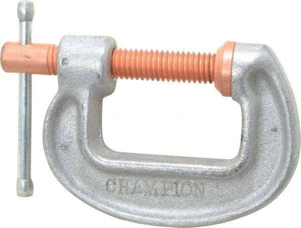 Made in USA - Light-Duty 1-1/2" Max Opening, 1-1/4" Throat Depth, Aluminum Alloy Standard C-Clamp - 850 Lb Capacity, 0" Min Opening, Standard Throat Depth - Top Tool & Supply