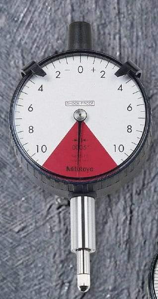 Mitutoyo - 1.6mm Range, 80-0-80 Dial Reading, 0.02mm Graduation Dial Drop Indicator - 2-1/8" Dial, 2mm Range per Revolution, 0.016mm Accuracy - Top Tool & Supply