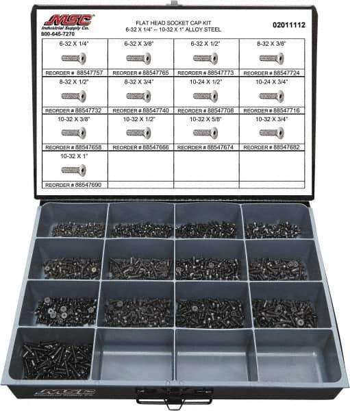 Value Collection - 1,300 Piece Steel Socket Head Cap Screws - #6 to #10 Thread - Top Tool & Supply