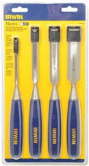 Irwin - 4 Piece Wood Chisel Set - 10-3/4" OAL, Sizes Included 1/4 to 1" - Top Tool & Supply