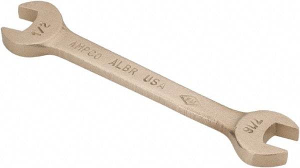 Ampco - 7/16" x 1/2" Nonsparking Open End Wrench - 5" OAL, Double End, Plain Finish, 15° Head Angle - Top Tool & Supply