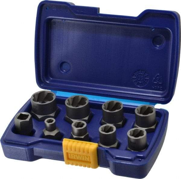 Irwin Hanson - 9 Piece Bolt Extractor Set - 3/8" Drive, Molded Plastic Case - Top Tool & Supply