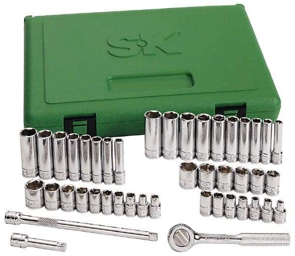 SK - 41 Piece 1/4" Drive Standard Deep Socket Set - 12 Points, 3/16 to 9/16", 5 to 14mm, Inch/Metric Measurement Standard - Top Tool & Supply