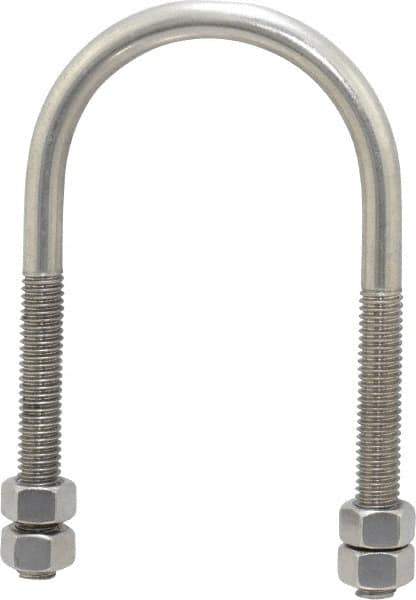 Empire - 3/8-16 UNC, 2-13/16" Long, Round U Bolt Clamp with No Mount Plate for 2" Pipe - 2-1/2" Thread Length, 3-1/4" Wide, Grade 304 Stainless Steel - Top Tool & Supply