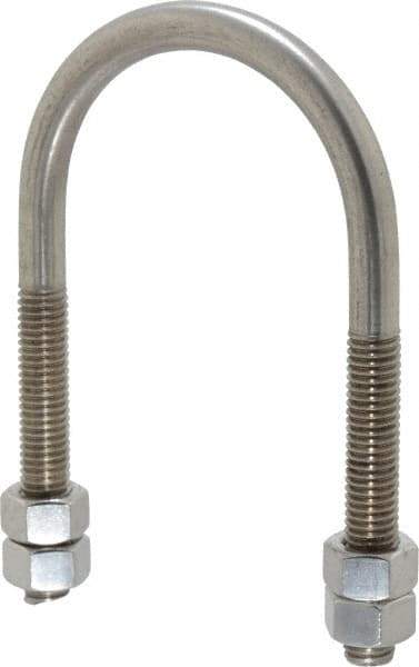 Empire - 1/2-13 UNC, 3-7/16" Long, Round U Bolt Clamp with No Mount Plate for 2-1/2" Pipe - 3" Thread Length, 3-3/4" Wide, Grade 304 Stainless Steel - Top Tool & Supply