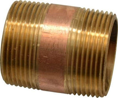 Merit Brass - 2" Long, 1-1/4" Pipe Threaded Brass Pipe Nipple - NPT Thread, Red Brass - Top Tool & Supply