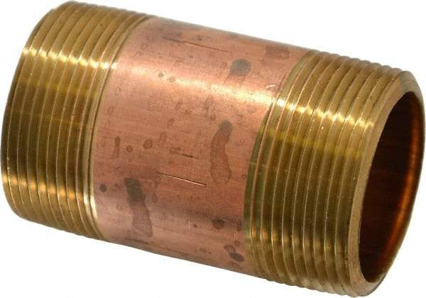 Merit Brass - 3" Long, 1-1/2" Pipe Threaded Brass Pipe Nipple - NPT Thread, Red Brass - Top Tool & Supply