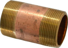 Merit Brass - 3" Long, 1-1/2" Pipe Threaded Brass Pipe Nipple - NPT Thread, Red Brass - Top Tool & Supply