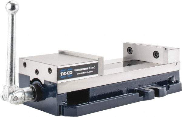 TE-CO - 6" Jaw Width, 9" Jaw Opening Capacity, Horizontal Stationary Machine Vise - Manual Operation, 8,200 Lb Capacity, 1 Station, 437.03mm Long x 117.48mm High x 1-1/2" Deep, 44.45mm Jaw Height - Top Tool & Supply