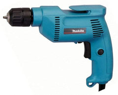 Makita - 3/8" Keyless Chuck, 2,500 RPM, Pistol Grip Handle Electric Drill - 4.9 Amps, 115 Volts, Reversible, Includes Keyless Chuck - Top Tool & Supply