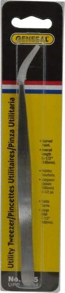 General - 6-1/2" OAL Utility Tweezers - X-LG, Curved Smooth Points - Top Tool & Supply