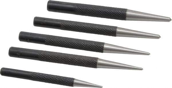 General - 5 Piece, 1/16 to 5/32", Center Punch Set - Round Shank, Comes in Vinyl Case - Top Tool & Supply