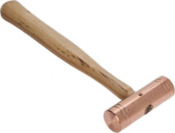 Made in USA - 1-1/2 Lb Head 1-1/4" Face Copper Nonmarring Hammer - 12" OAL, Wood Handle - Top Tool & Supply