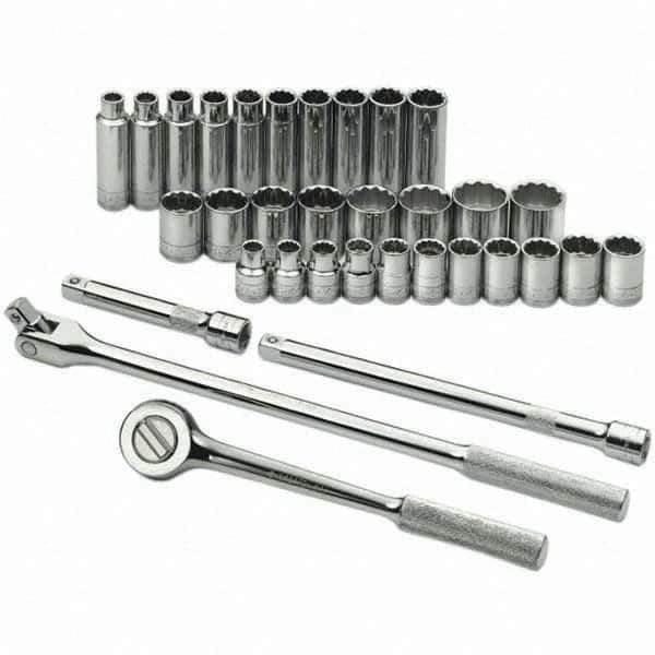 SK - 1/2" Drive Standard Deep Socket Set - 10 to 28mm, Metric Measurement Standard - Top Tool & Supply