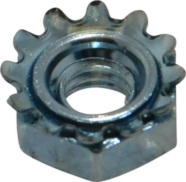 Value Collection - #12-24, Zinc Plated, Steel Hex Nut with External Tooth Washer - 1/2" Washer Diam, 7/16" Width Across Flats - Top Tool & Supply