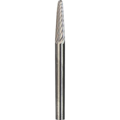 Made in USA - 3mm Cut Diam, 0.1181" Shank Diam, Cone Head Single Cut Burr - Carbide, 12.7mm LOC, 38mm OAL - Top Tool & Supply