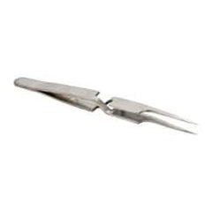 Value Collection - 4-3/4" OAL N5A Reverse Action Tweezers - Long Fine Offset Point - Top Tool & Supply