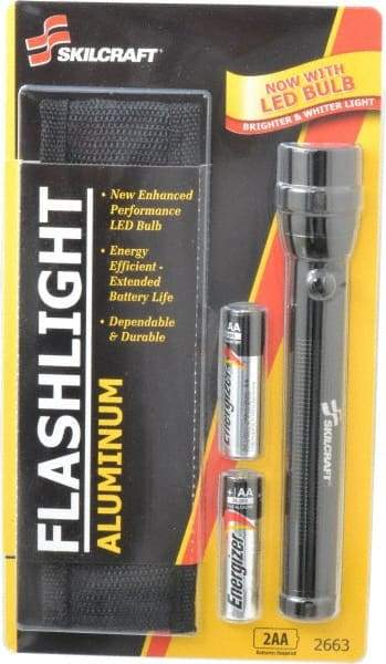 Ability One - Xenon Bulb, Industrial/Tactical Flashlight - Black Aluminum Body, 2 AA Batteries Included - Top Tool & Supply