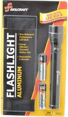 Ability One - Xenon Bulb, Industrial/Tactical Flashlight - Black Aluminum Body, 2 AA Batteries Included - Top Tool & Supply