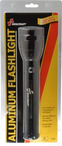 Ability One - Xenon Bulb, Industrial/Tactical Flashlight - Black Aluminum Body, 2 D Batteries Not Included - Top Tool & Supply