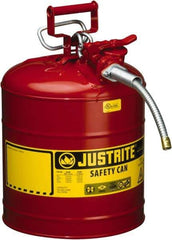 Justrite - 5 Gal Galvanized Steel Type II Safety Can - 17-1/2" High x 11-3/4" Diam, Red with Yellow - Top Tool & Supply