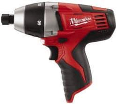 Milwaukee Tool - 12 Volts, Lithium-Ion Battery, 1/4 Inch Keyless Chuck, Pistol Grip Cordless Drill - 250, 750 RPM, 60 Inch/Lbs. Torque, Reversible - Top Tool & Supply