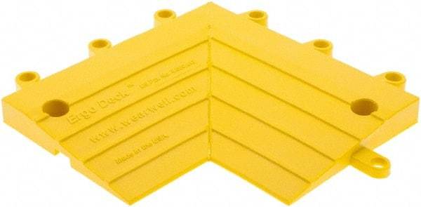 Wearwell - 0.75' Long x 0.5' Wide x 7/8" Thick, Anti-Fatigue Modular Matting Corner Ramp Edge - Male, 2 Interlocking Sides, Yellow, For Dry & Wet Areas, Series 564 - Top Tool & Supply