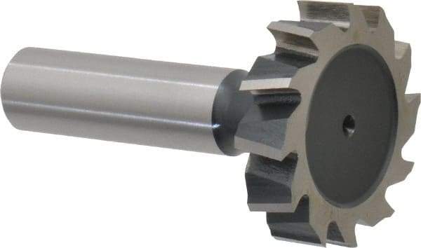 Interstate - 1-3/8" Diam x 5/16" Face Width, High Speed Steel, 14 Teeth, Shank Connection Woodruff Keyseat Cutter - Uncoated, 2-5/16" OAL x 1/2" Shank, Staggered Teeth, ANSI 1011, Old Standard 23 - Top Tool & Supply