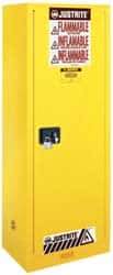 Justrite - 1 Door, 3 Shelf, Yellow Steel Space Saver Safety Cabinet for Flammable and Combustible Liquids - 65" High x 23-1/4" Wide x 18" Deep, Manual Closing Door, 22 Gal Capacity - Top Tool & Supply