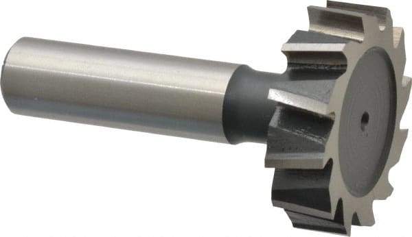 Interstate - 1-3/8" Diam x 3/8" Face Width, High Speed Steel, 14 Teeth, Shank Connection Woodruff Keyseat Cutter - Uncoated, 2-3/8" OAL x 1/2" Shank, Staggered Teeth, ANSI 1211, Old Standard F - Top Tool & Supply